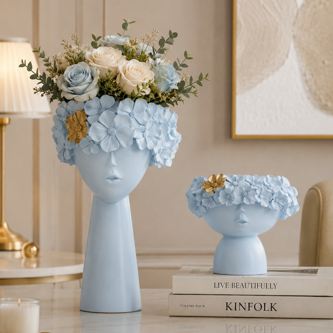 Golden Bloom Decorative Face Vase