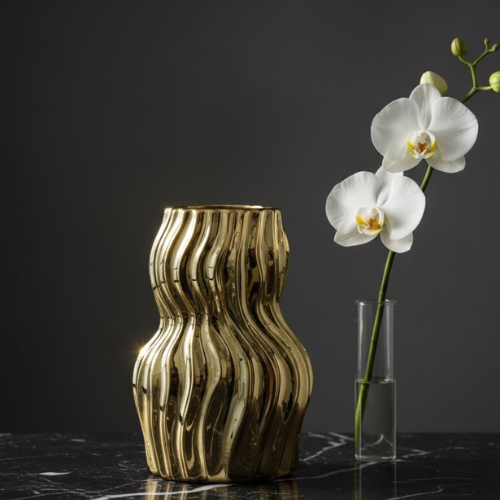 Gold Wave Ceramic Vase