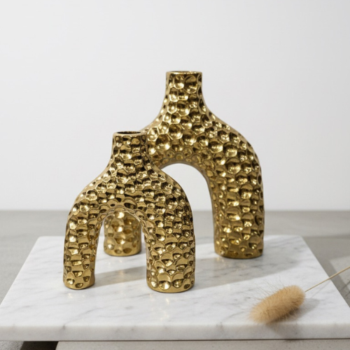 Gold Textured Arch Vase Set